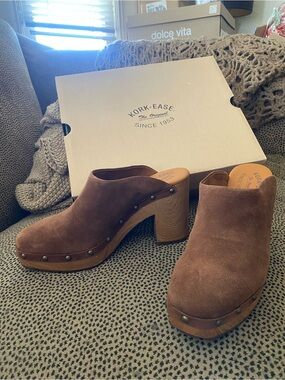 Kork Ease Sudbury cognac suede clogs 8 NEW NIB